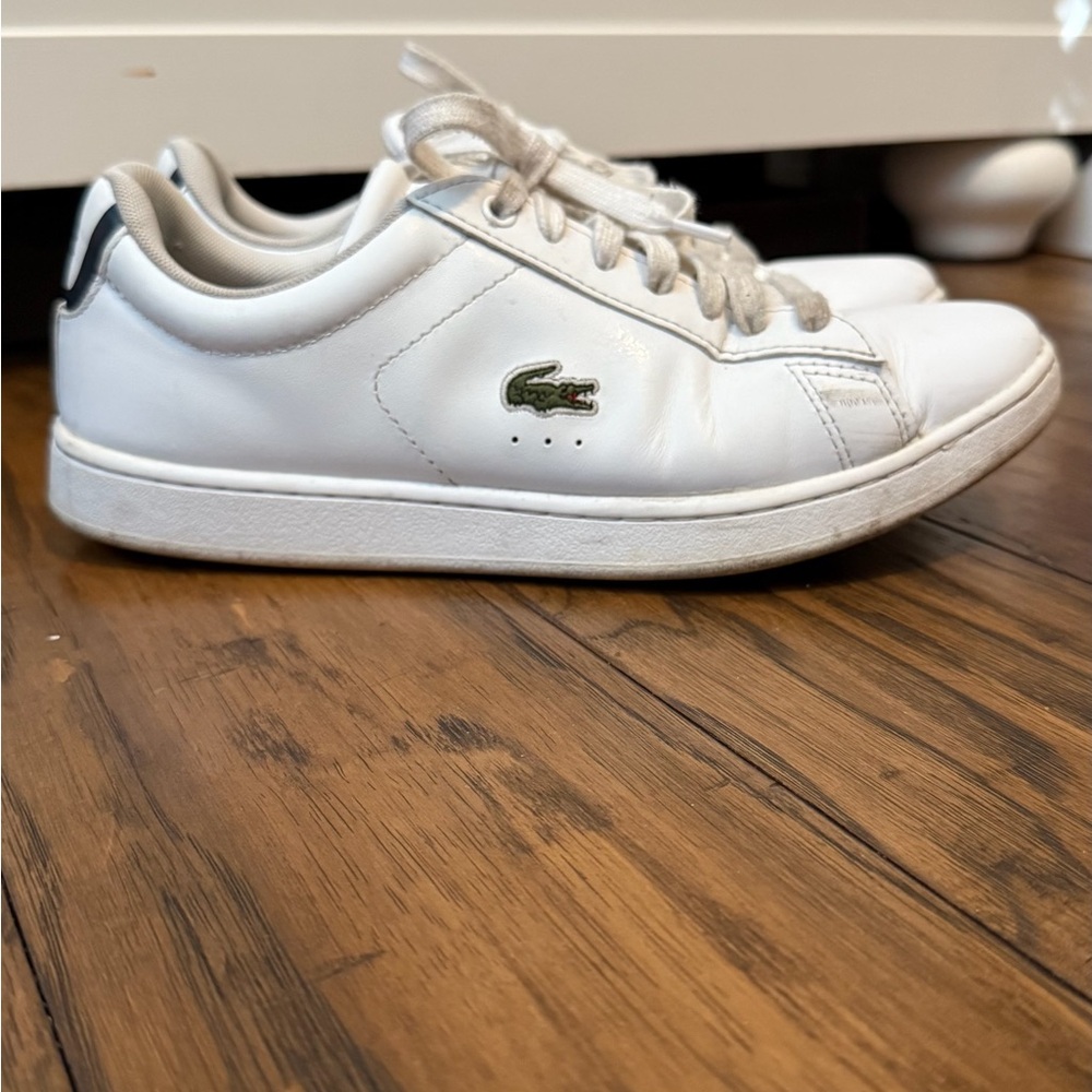 Lacoste Women's White Leather Sneakers with Green Crocodile Accent